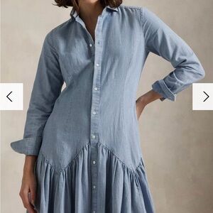 Polo Ralph Lauren Cotton Linen Blend Long Sleeved Shirt Dress